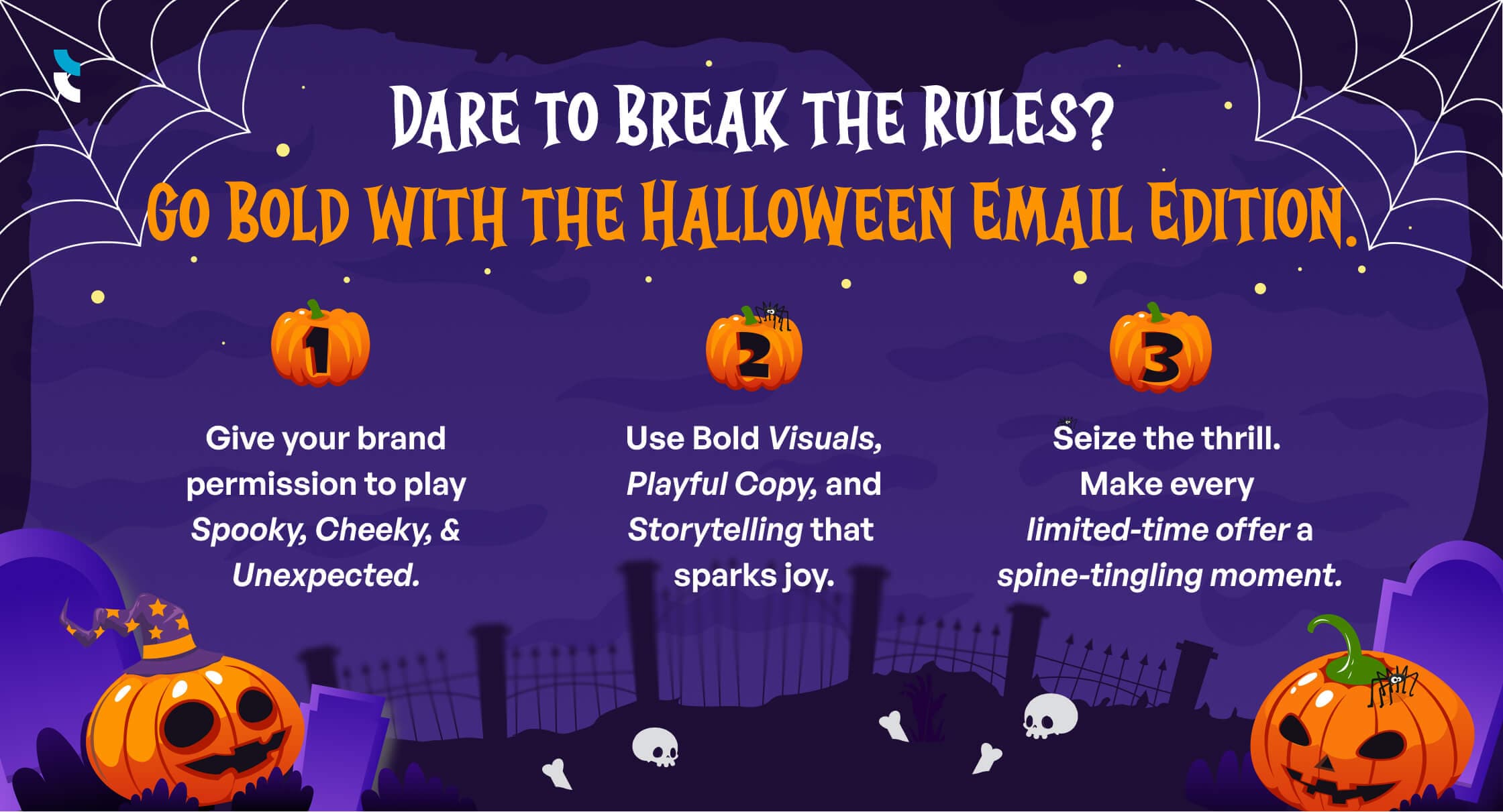 Halloween email marketing tips: bold visuals, playful copy, and limited-time offers to engage audiences and boost Q4 revenue with themed pumpkin and spooky designs.