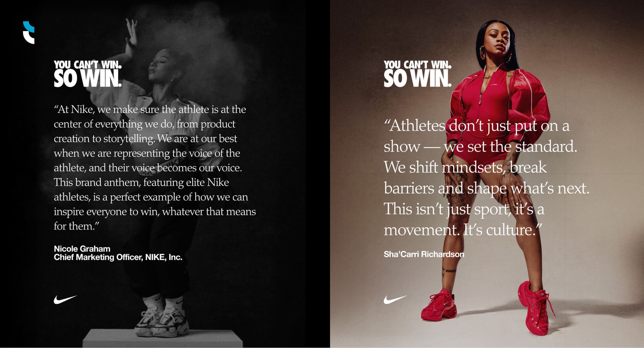 Nike “So Win” campaign highlighting athlete-driven storytelling and empowerment.